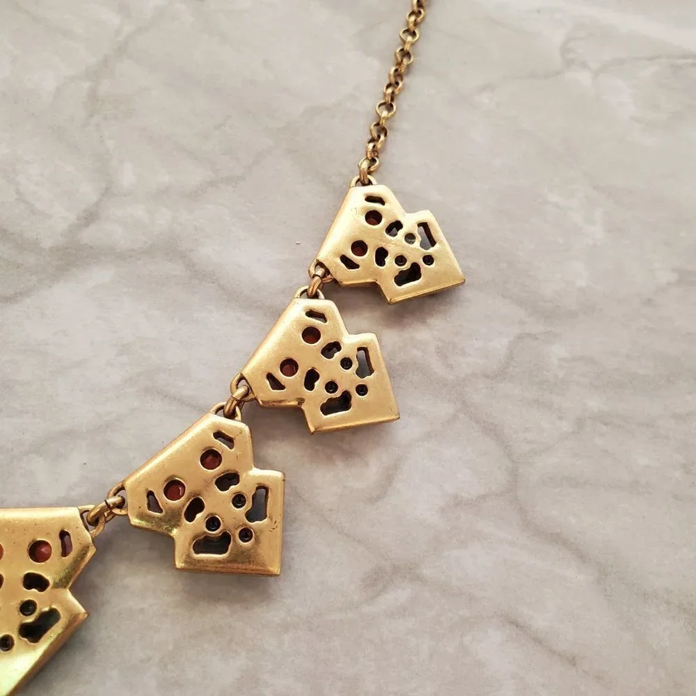 ✨ J.Crew Pave Rhinestone Crystal Blue Gold Coral Bohemian Necklace ✨
